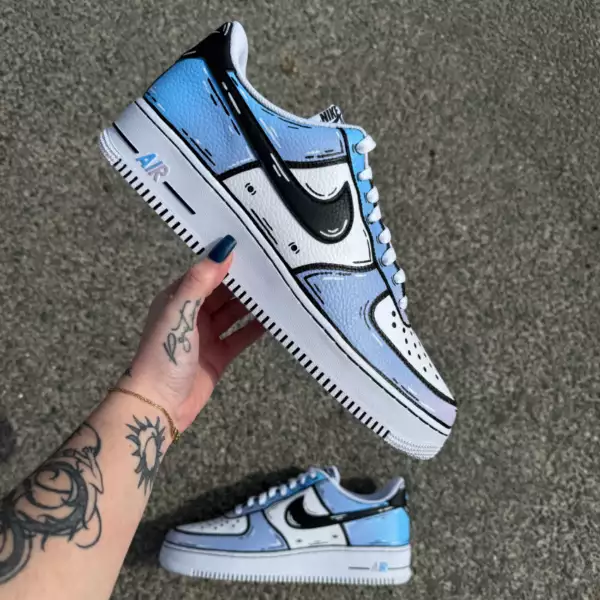Nike Air Force 1 custom Cartoon avec dégradé bleu-violet peint à la main – personnalisable