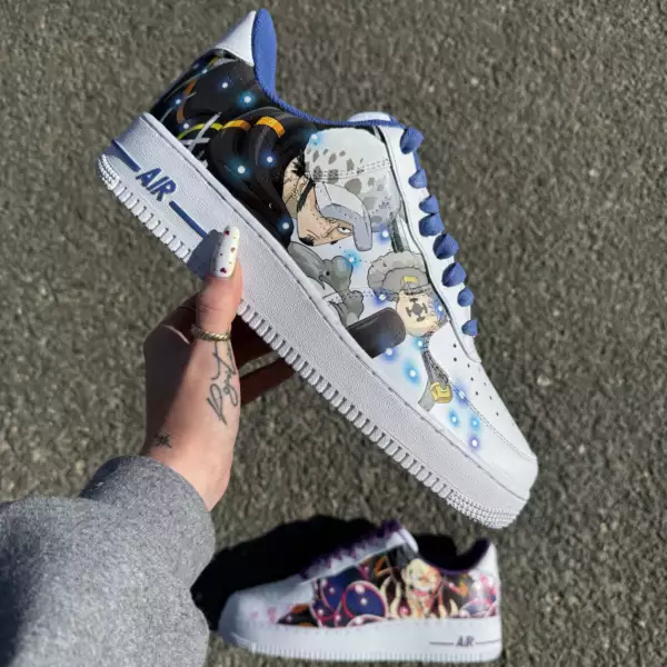 Custom Nike Air Force 1 Luffy Gear 4 et Trafalgar Law – peinture personnalisée inspirée de One Piece